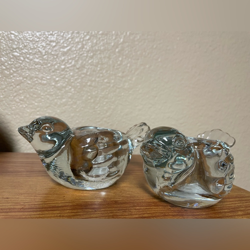 Vintage Clear Glass Bird Votive Candle Holder Set